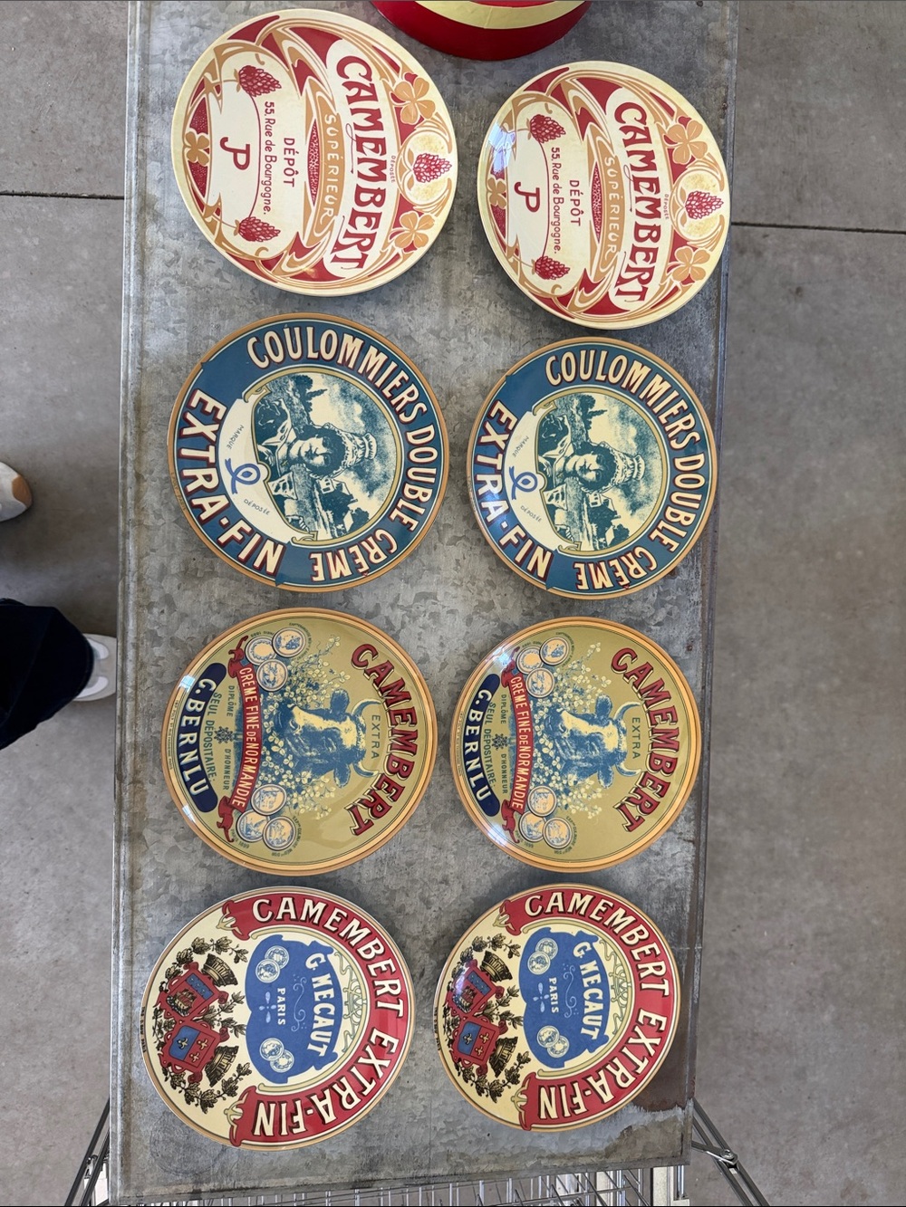 Vintage Camembert Decorative Cheese Tin Plates - Assorted Red, Blue, Cream